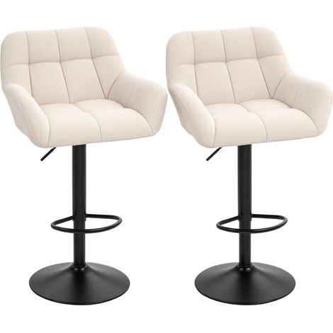 Lot de 2 tabourets de bar HOMCOM, design rétro, hauteur réglable, effet simili cuir et lin, crème et noir