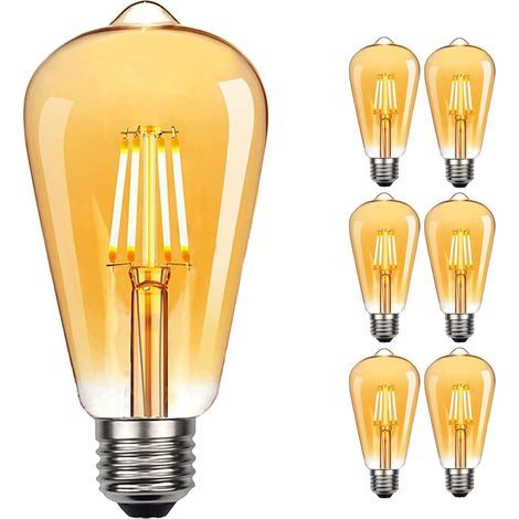 Ampoule Edison vintage, lot de 6 ampoules LED Edison blanc chaud E27 style rétro - (6 pièces - 4 W)