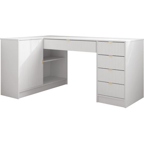 Mesa de ordenador esquinera Comfivo Papilio II, Blanco, Con cajones, Rectangular, Con puertas, Número de puertas: 0, Número de cajones: 0, 76x158x98cm