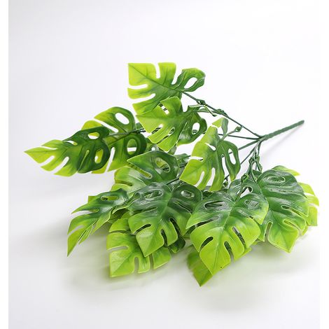 Lot de 2 feuilles de palmier tropical, grandes feuilles artificielles de monstera artificielles, protection UV pour intérieur et extérieur, plant (1/3)