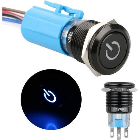 12-V-Metall-Drucktaster mit Verriegelung, 4-polig, SPDT-Ein/Aus-Schalter für PKW, LKW, Wohnmobil und Boot, wasserdichter runder Schalter mit blauer LED-Leuchte (1/5)