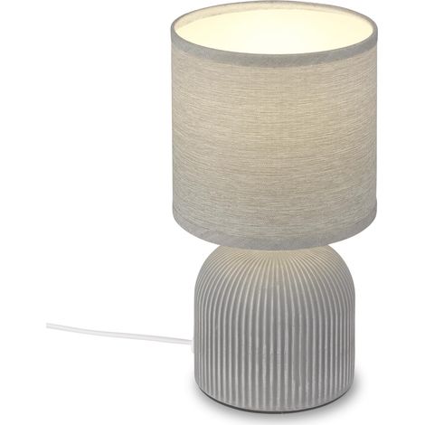 Lampe de table avec abat-jour en tissu, interrupteur à fil, pied en céramique, lampe de chevet, décorative, lampe de bureau et lecture, 15x28 cm, gris (1/5)
