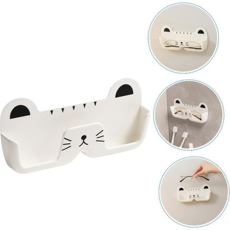 Lot de 2 porte-lunettes en forme de chat blanc à fixer au mur (17,5 x 8,5 x 3 cm) – Joli support de rangement pour lunettes et petits objets (1/5)