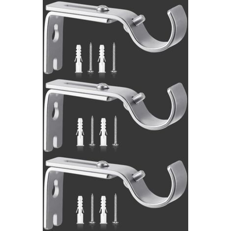 FENOPLASTICA3 Pièces - Support Tringle Rideau - Accessoire Mural Réglable - Pour Tringles Ø 20-25 mm - Installation Murale Intérieure - Argenté - 8,8x11,5 cm (1/5)