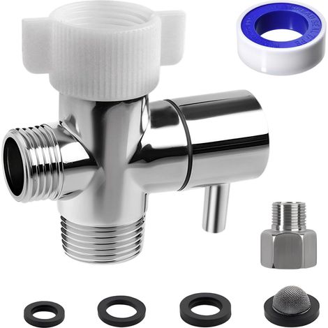 Adaptateur T pour Bidet avec Robinets d'Arrêt – Laiton Massif Chromé – Raccord 3 voies 7/8"×7/8"×1/2" ou 3/8" pour Douchette WC – Kit de Connexion Toilette (1/5)