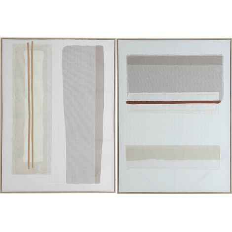 Tableau mural contemporain en toile marron et lin blanc élégant - Marron chaud et lin blanc (1/5)