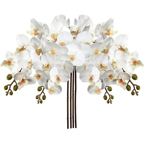 Orchidee künstliche Kunstblumen gefühlsechte 9Blüten Wei&xDF 4 PCS (1/5)