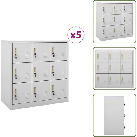 Schließfachschränke 5 Stk. Hellgrau 90x45x92,5 cm Stahl - Schliessfachschrank - Metallschrank - Garderobe - Aufbewahrungsbox - Organisationshilfe