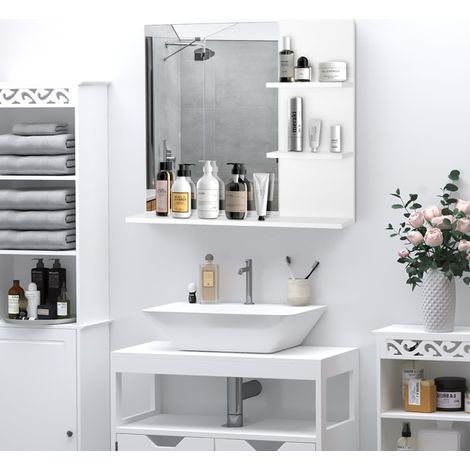Espejo de baño de pared 60x10x48 cm en MDF blanco con 3 estantes – MEUBLIV (1/5)