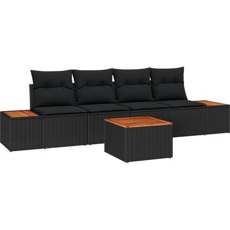 Gartensofa-set mit Kissen 5 pcs Schwarz Poly Rattan