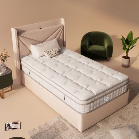 Matelas à ressorts 90x200 cm - Niveau H3 - mousse froide de 25 cm d'épaisseur - certifié OEKO-TEX - Blanc