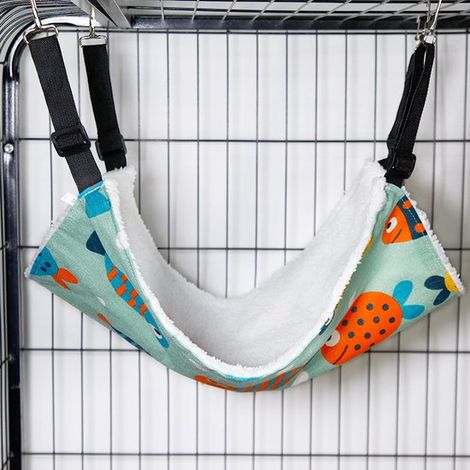 Amaca reversibile per gatti, morbida e traspirante, ideale per gabbie di animali domestici, con cinghie regolabili e ganci in metallo, utilizzabile su entrambi i lati. (1/5)