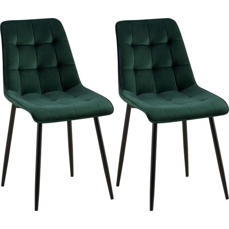 Set di 2 sedie da pranzo con cuciture decorative quadrate in velluto verde struttura in metallo nero 100007709