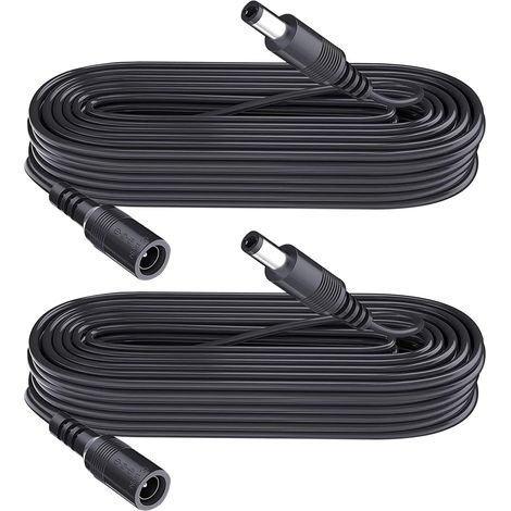 2er-Pack DC-Verlängerungskabel, 5,5 mm x 2,1 mm, für Überwachungskameras, WLAN-IP-Kameras, DVRs, LED-Streifen, DC-Netzteil-Verlängerungskabel, Schwarz, 3 m