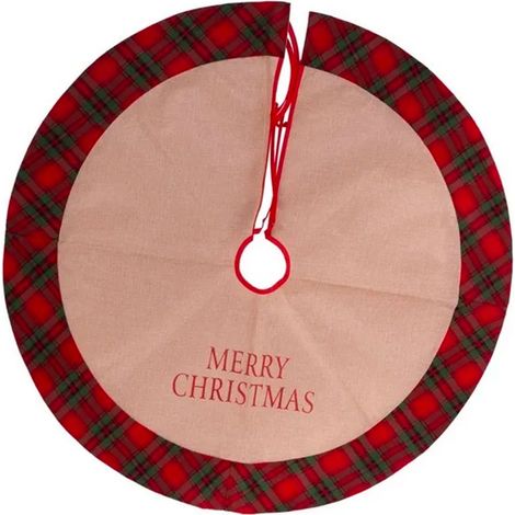 Couvre-pied de sapin de Noël en jute et tissu écossais 90cm (1/2)