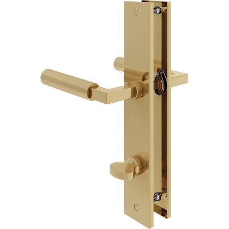 Baustil Türdrücker Schildgarnitur Langschild Türbeschlag Messing Optik Türgriff WC DIN Norm