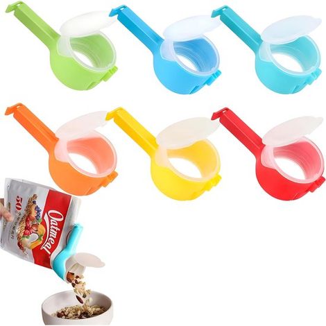 6 clips de sellado con agitador, Clips para sellar bolsas, Clip de sellado, Clips reutilizables para alimentos, Selladores automáticos de cocina (1/5)