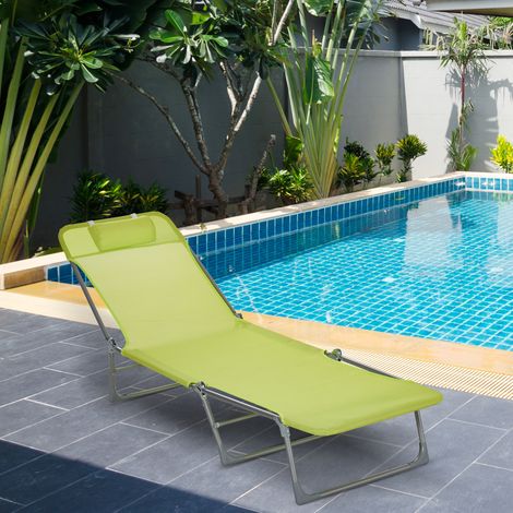 Lettino prendisole reclinabile, chaise longue pieghevole con cuscino e schienale regolabile in 5 posizioni, verde