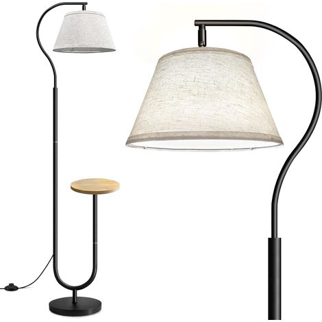 Floor Lamp Living Room Floor Lamp Modern Arch Lamp with Shelf, Floor Lamp with Table and Lampshade, E27 Floor Lamp with Foot Switch for Living Room, Bedroom, Office, Black (1/5)
