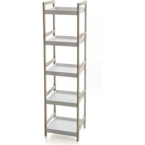 MAURY'S SCAFFALE IN LEGNO BIANCO DA BAGNO CON 5 RIPIANI 33X30X130 CM (1/4)