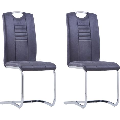Sillas de comedor voladizas 2 uds piel de ante artificial gris vidaXL (1/5)