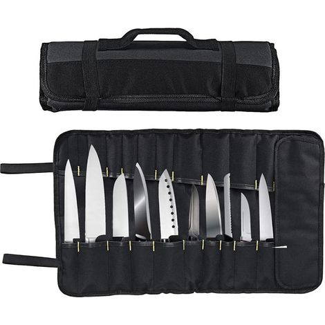 Sollbry Bolsa profesional para cubiertos de chef: bolsa para cuchillos de chef con capacidad para 22 cuchillos, color negro (1/4)