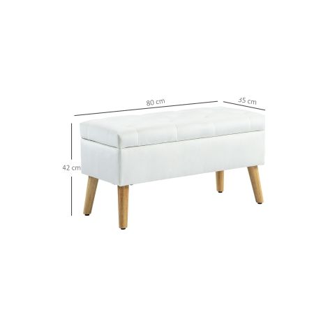 Banc coffre blanc en bois d'hévéa avec assise rembourrée, couvercle et rangement, pour entrée, chambre et salon (1/5)
