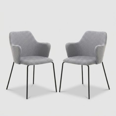Juego de 2 sillas de comedor con reposabrazos de tela y metal negro Roly - Gris (1/5)