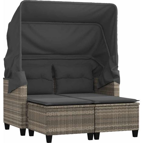 Maison Exclusive - Gartensofa 2-Sitzer mit Dach und Hockern Hellg (1/5)