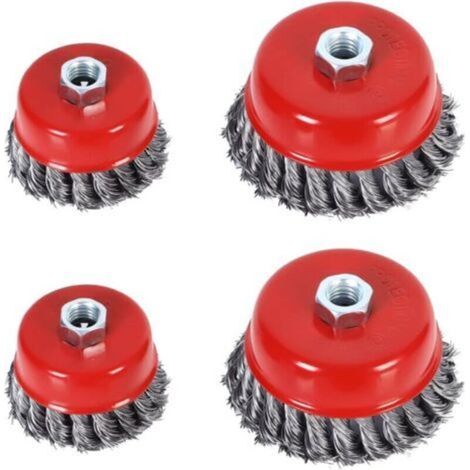 Brosse Métallique Nettoyage, 4pcs Brosse Conique pour Meuleuse d'angle, Brosse de Ponçage en Acier Torsadé pour Meuleuse d'angle(Diamètre de 75 mm et 100 mm, M14) (1/5)