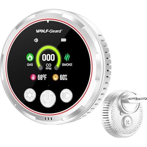 Détecteur 5IN1 Fumée Monoxyde Carbone Gaz HD13, Blanc, 1 Batterie de secours, Capteur température et humidité, Pour maison hôtel RV (1/5)