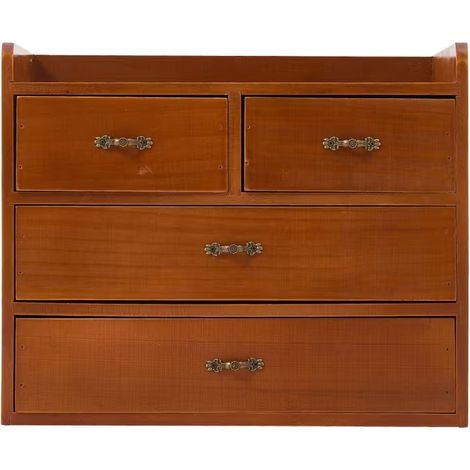4-Drawer Vintage Wooden Desk Organiser Cabinet with Divided Drawer Compartments, Retro Desktop Storage Box for Cosmetics, Jewellery & Daily Sundries, Bedroom Vanity Storage Furniture (1/5)