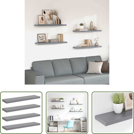 Wandregale - Schwebende Wandregale 4 Stk. Grau 90x23,5x3,8cm MDF (1/5)
