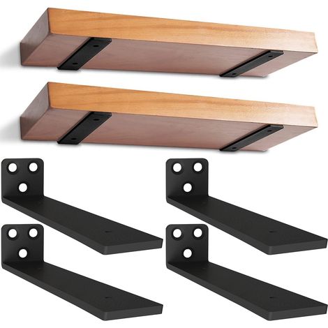 4 Pièces Equerre Etagere Murale 30 cm, Supports D'Étagère D'angle Robustes À Fixation Murale, Support Étagère Mural En Métal Pour Étagères (Noir) (1/5)
