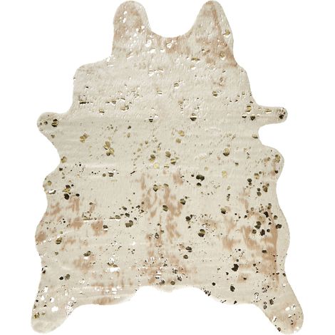 Modern Faux Cowhide Leather Area Rug 130 x 170 cm Beige with Gold Spots Bogong