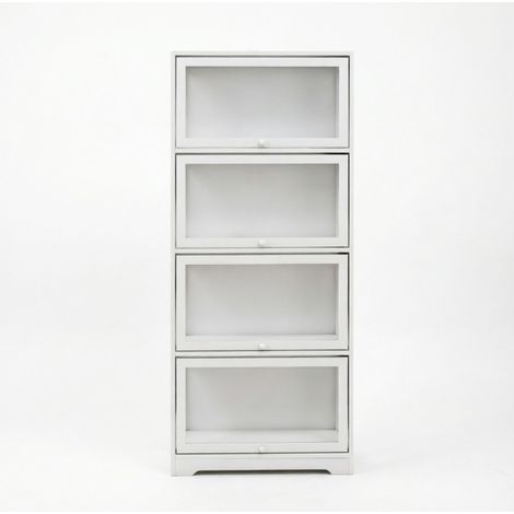 Vitrine d'exposition 4 compartiments en MDF et acrylique 59 x 30 x 139 cm blanche HOMVRA (1/5)