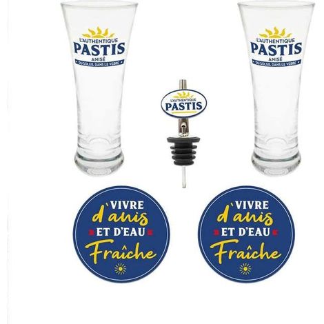 Box of 2 Pastis Glasses, 2 Coasters, and Pouring Spout