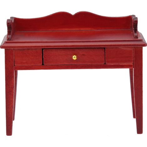 Table miniature en bois rouge 1/12 échelle meuble bureau poupée maison de poupée DIY cadeau enfant (1/5)
