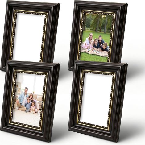 Cadre Photo Vintage 10x15 Cm, 4 Pieces Cadres Photo Style Retro a Poser Ou Suspendre avec Verre pour Decoration Murale Ou Bureau Salon Chambre Affichage Horizontal et Vertical Cadre Noir Elegant (1/5)