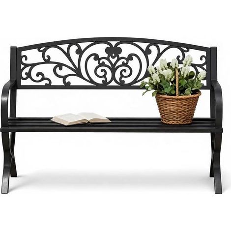 Panchina da giardino per 2 persone in acciaio e ghisa nera 127 x 60 x 85 cm MODENUIT (1/5)