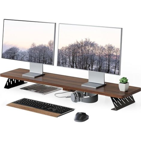Support Ecran PC, Pieds Métal, Ordinateur Moniteur TV, Marron, 108cm (1/5)