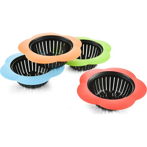 Lot de 4 crépines d'évier en silicone, grand format (4 couleurs), large bord, diamètre 11,4 cm (4,5 pouces).