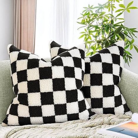 Dos fundas de cojín decorativas con estampado a cuadros, confeccionadas en un lujoso y ultrasuave tejido de imitación de lana, aptas para sofás y dormitorios, de 40 x 40 cm (16 x 16 pulgadas), de colo