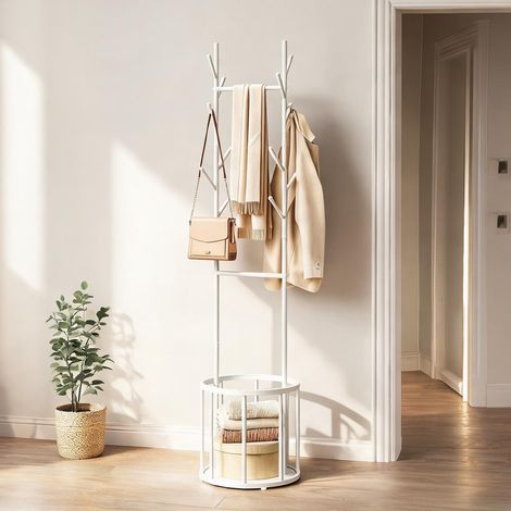 Porte-manteau arbre blanc avec panier de rangement coloris blanc (1/5)