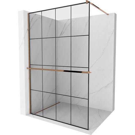 Mexen Kioto+ cloison de douche avec étagère Walk-in 140 x 200 cm, motif noir, or rose - 800-140-121-60-77 (1/5)