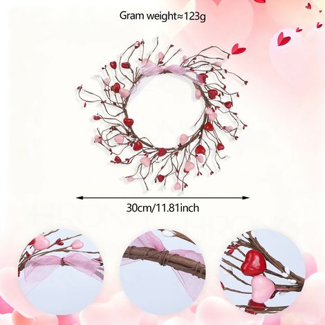 Couronne Artificielle - Fleur Rose - Pour Porte D'Entrée - 45 cm - Décoration Valentin Anniversaire Mariage (1/5)