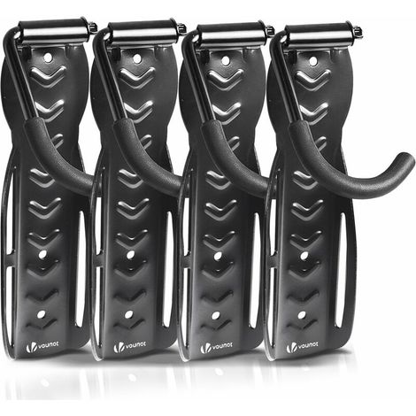 Set mit 4 wandmontierten Fahrradständern aus Stahl – Schwarze Hängeaufbewahrung – Tragkraft bis zu 30 kg – Abmessungen: L 26 x B 8 x H 12 cm (1/4)