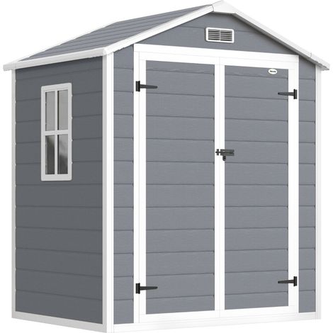 Metall-Gartenhaus mit Doppeltür und Fenster, Aluminiumgrau 183 x 134 x 210 cm (1/4)