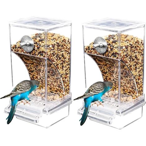 2 Mangeoire Acrylique, Distributeur Semi-Fermé, Déflecteur Anti-Gaspillage, Pour Cage Oiseaux (1/5)