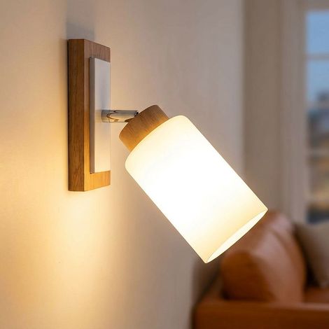 Applique a LED, faretto da parete, lampada da soggiorno, faretto orientabile, legno marrone, H 25 cm (1/5)